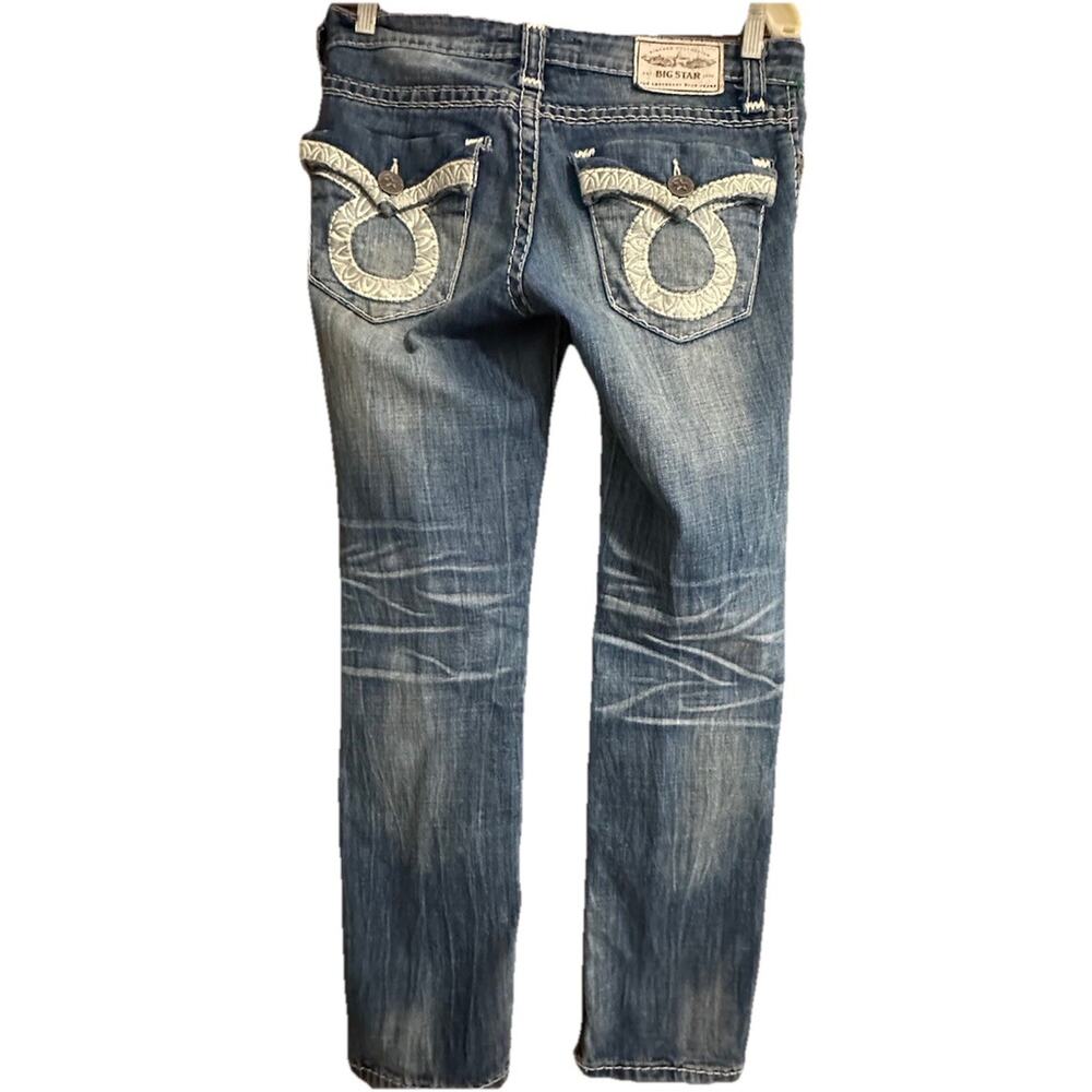 Vintage Big Star Liv Distressed Boot Cut Flap Pocket Jeans Womens 27 Cowgirl